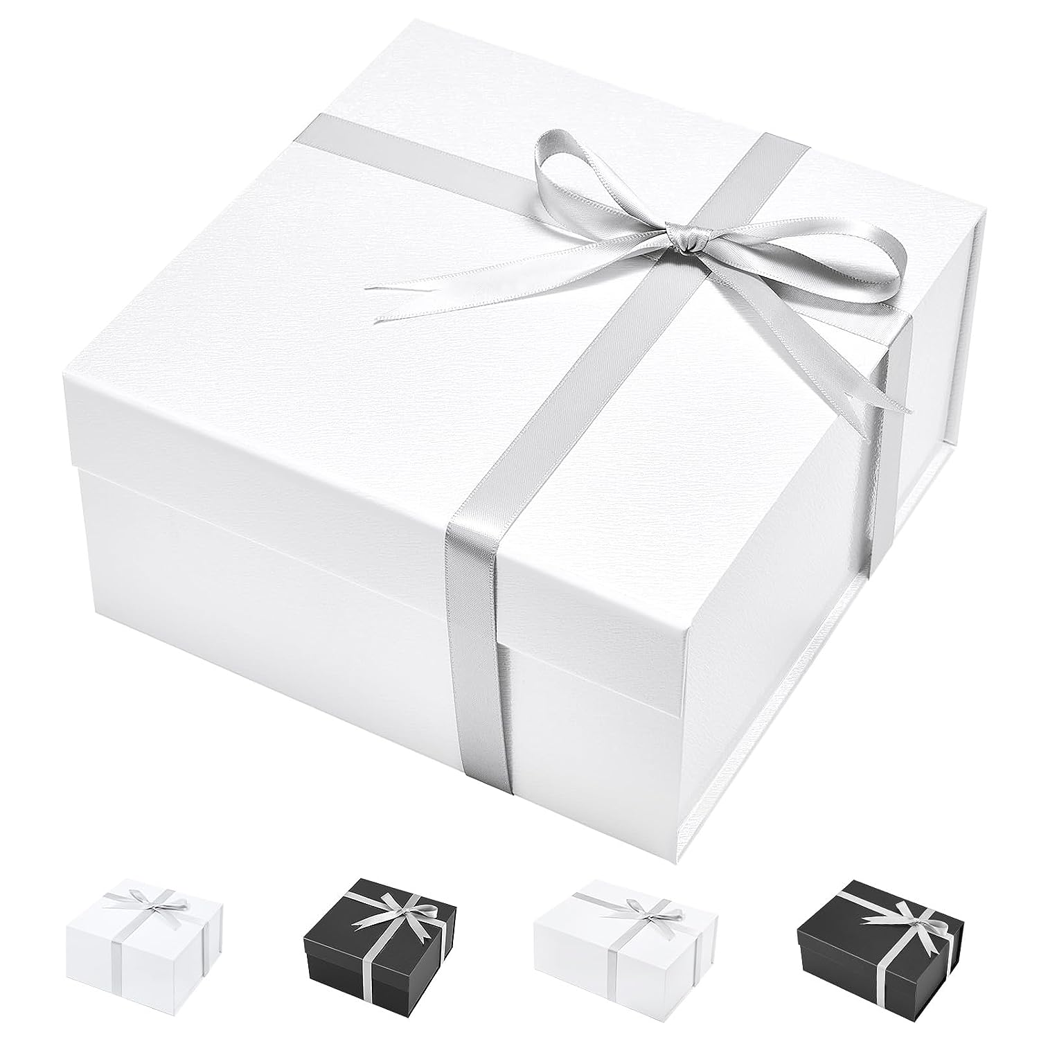 Metronic 8x8x4 inch magnetic gift box with gray ribbon
